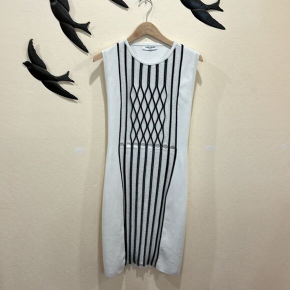 Opening Ceremony Black/White Striped Piped Argyle Two-Tone Bodycon Dress - S / M - Picture 6 of 14